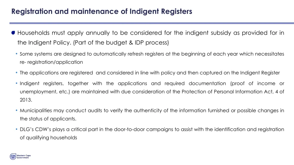 registration and maintenance of indigent registers