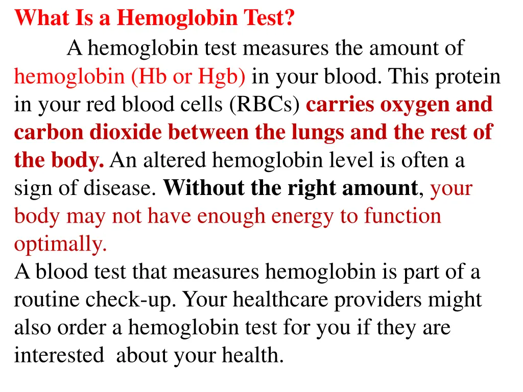 what is a hemoglobin test a hemoglobin test
