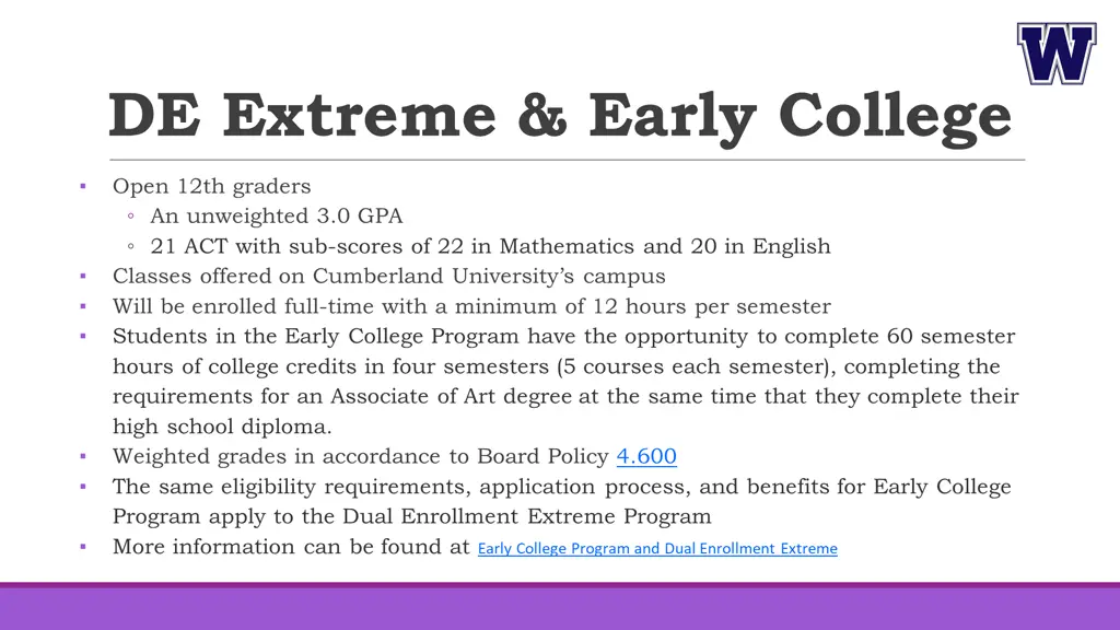 de extreme early college