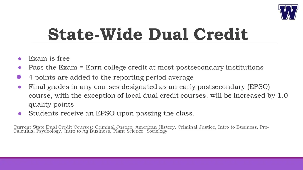 state wide dual credit