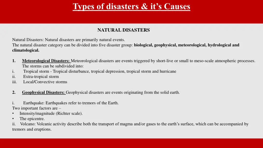 types of disasters it s causes 1