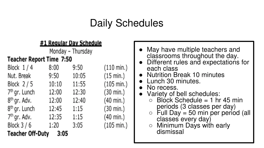 daily schedules
