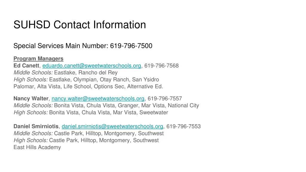 suhsd contact information