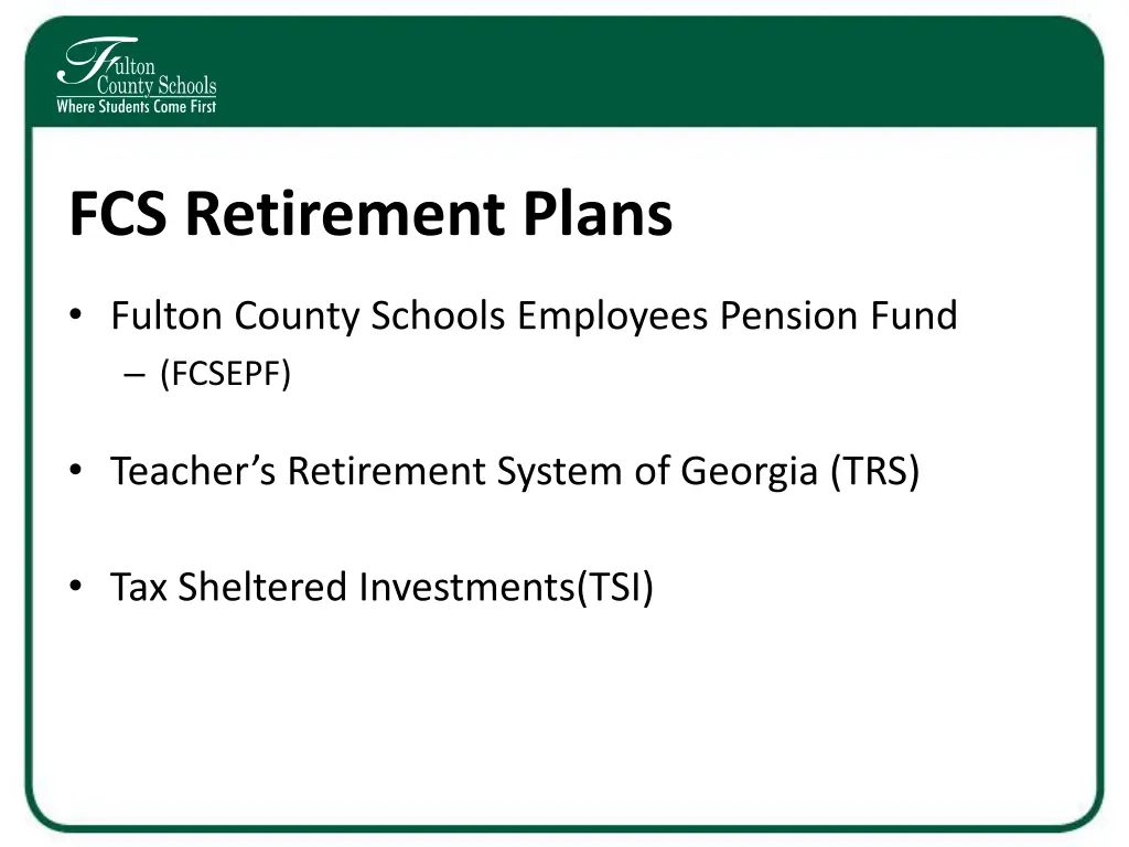 fcs retirement plans