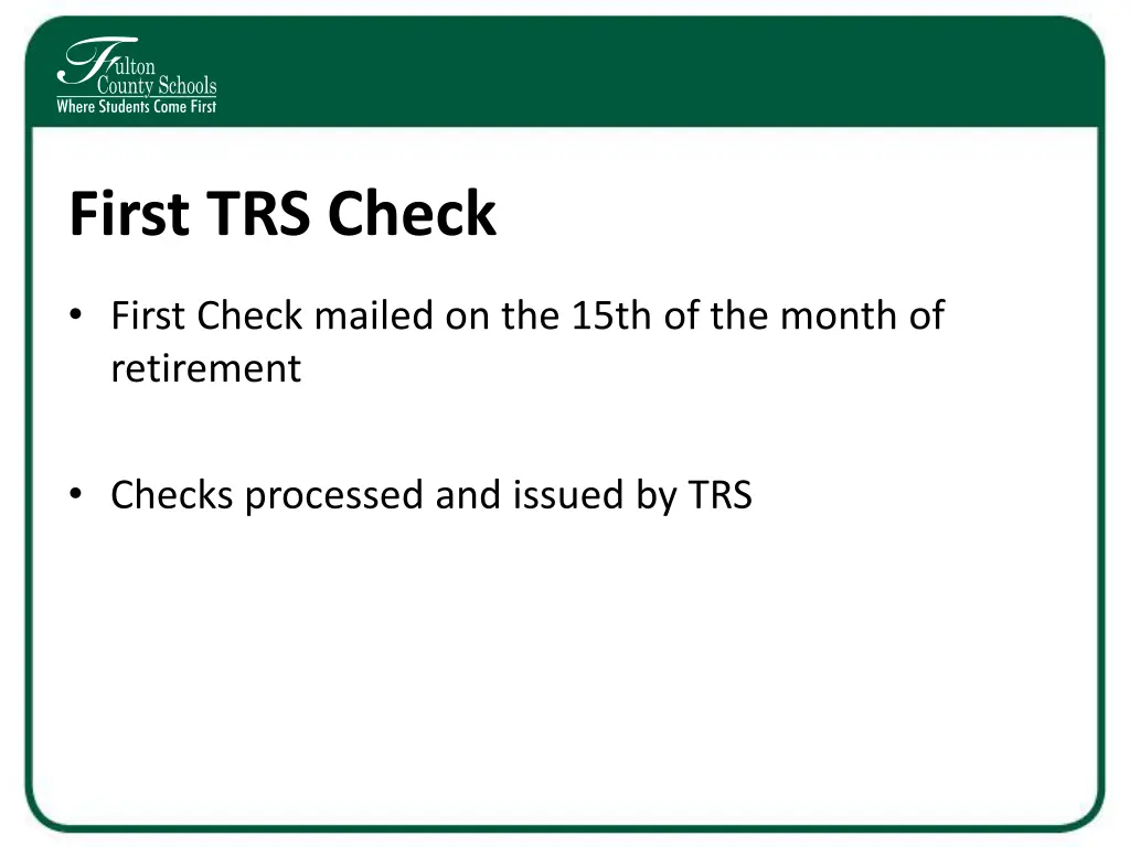 first trs check