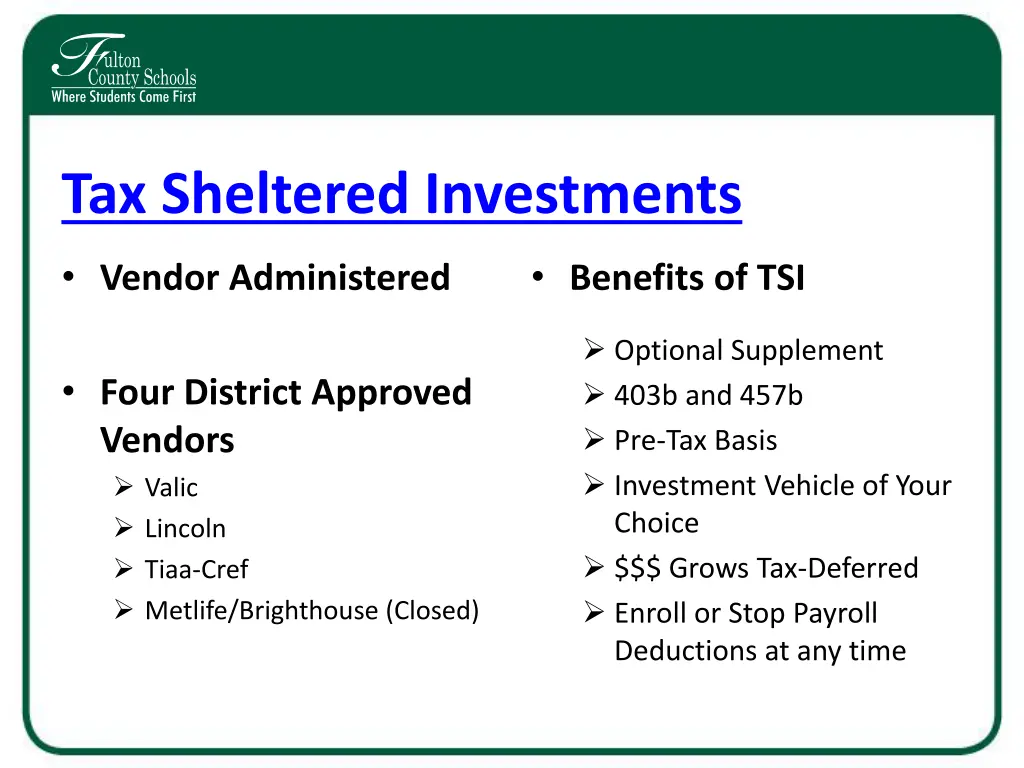 tax sheltered investments