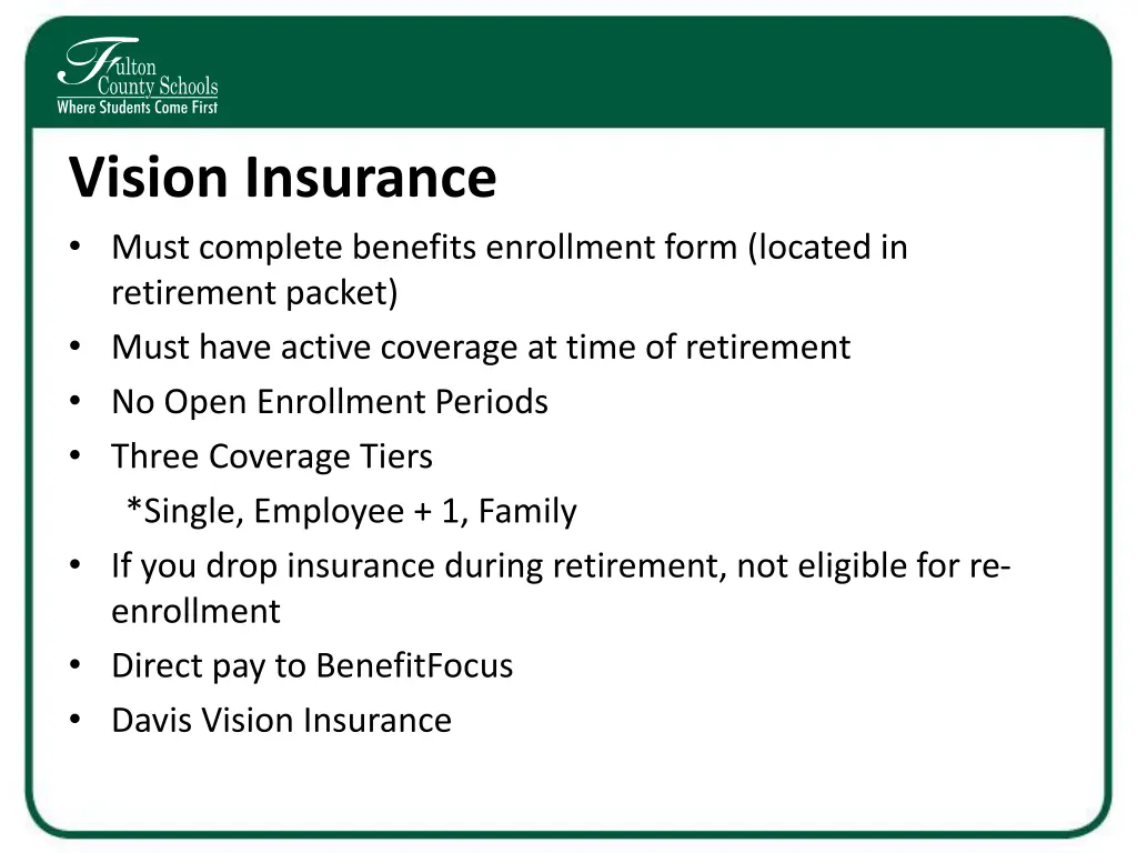 vision insurance must complete benefits