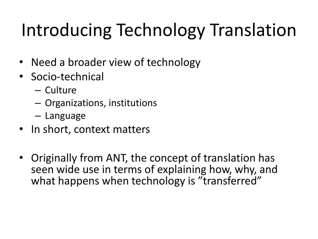 introducing technology translation