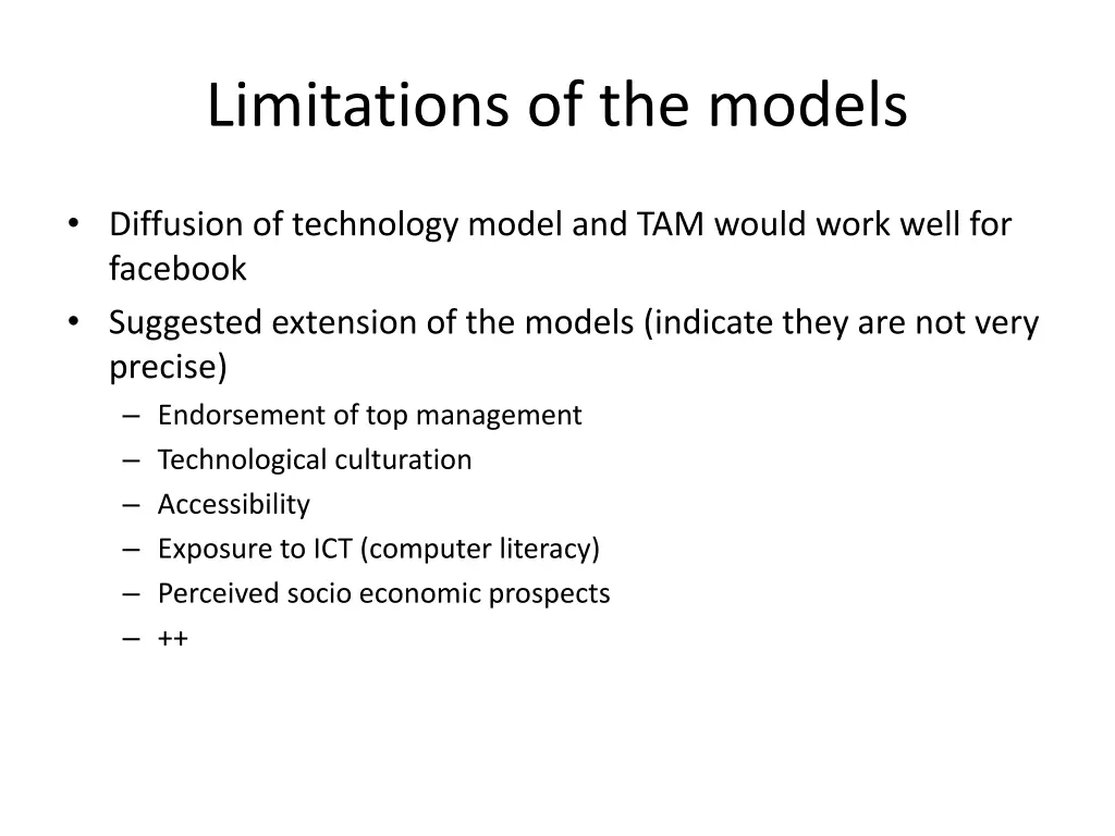 limitations of the models
