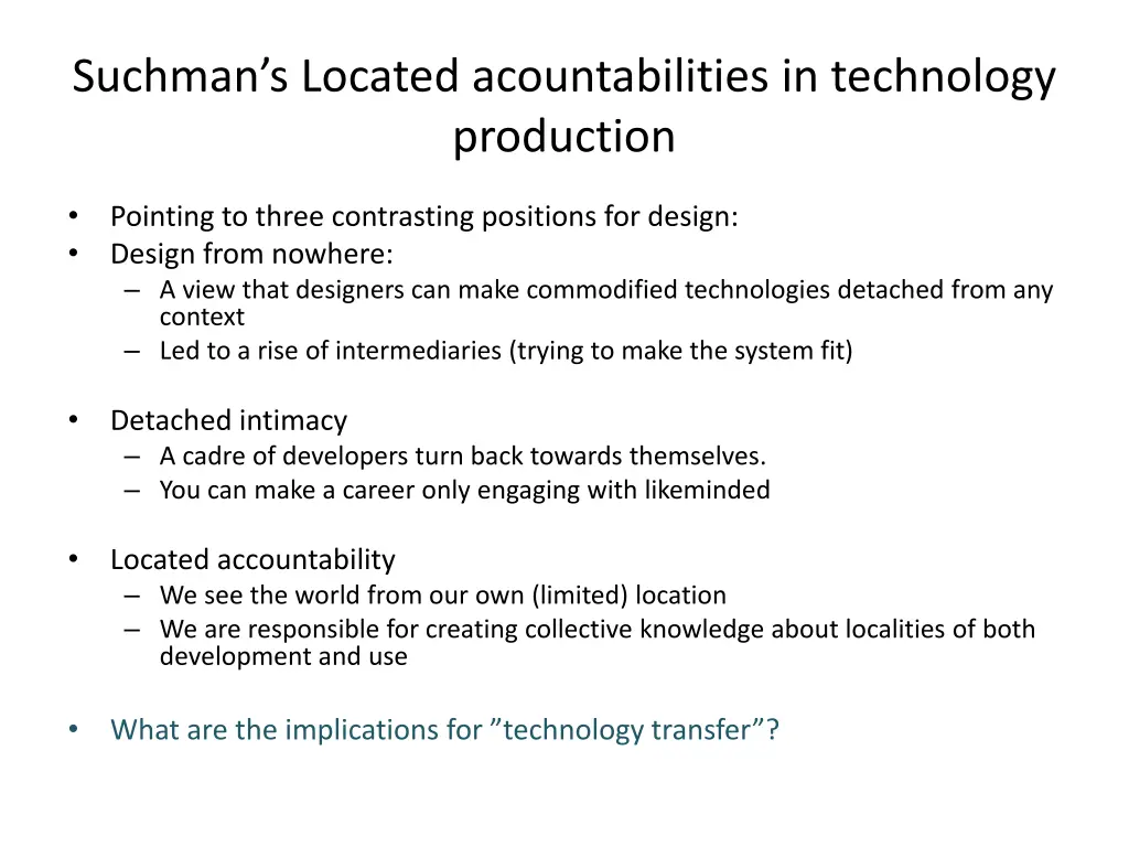 suchman s located acountabilities in technology