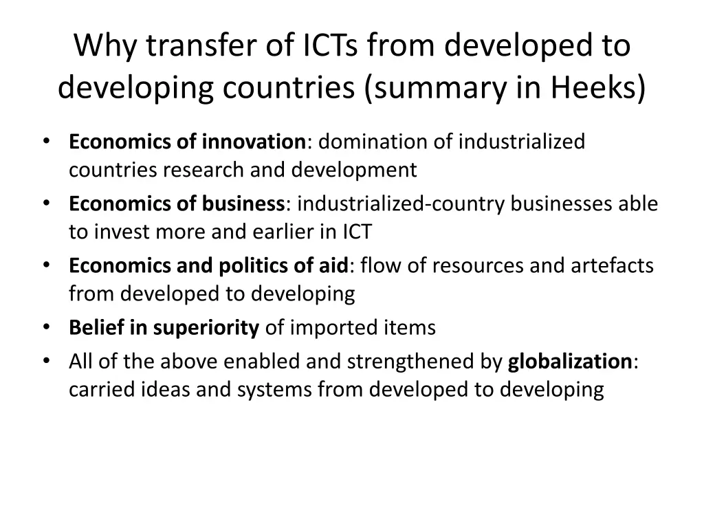 why transfer of icts from developed to developing