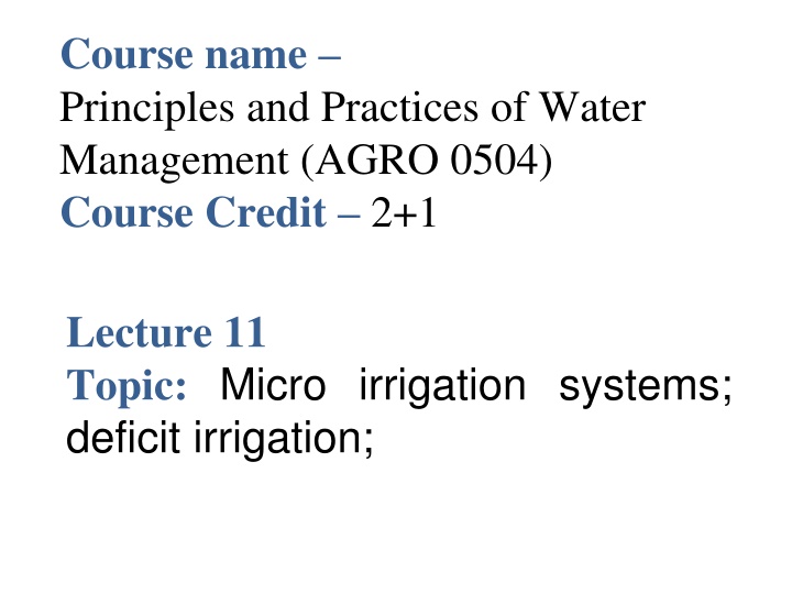 course name principles and practices of water