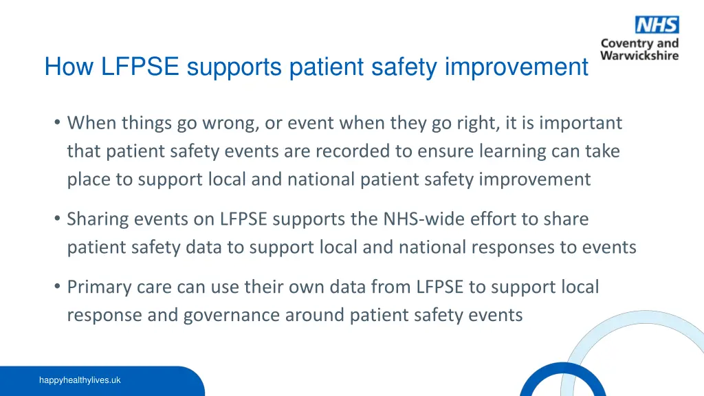how lfpse supports patient safety improvement