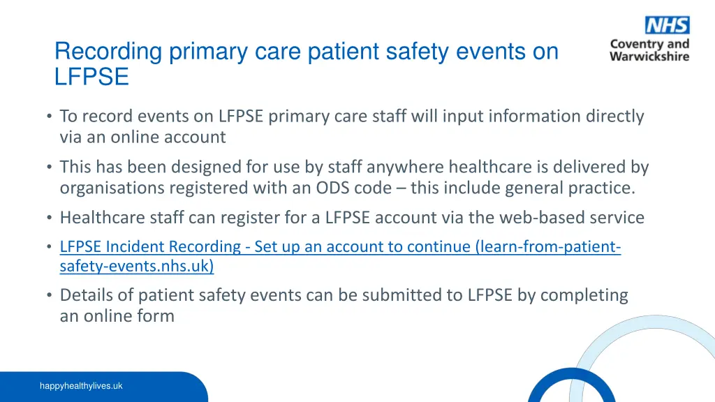 recording primary care patient safety events