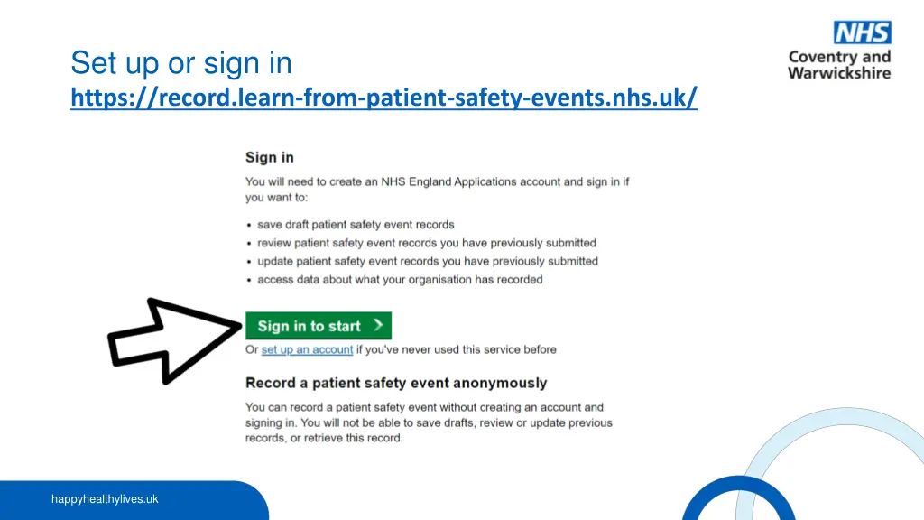set up or sign in https record learn from patient