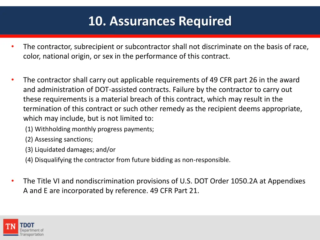 10 assurances required