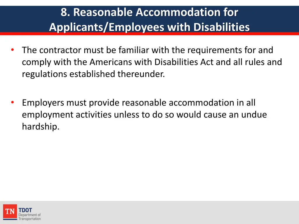 8 reasonable accommodation for applicants