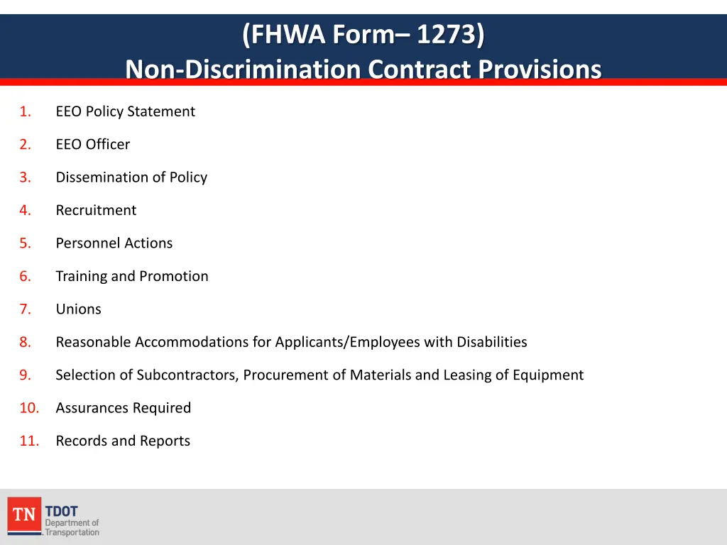 fhwa form 1273 non discrimination contract