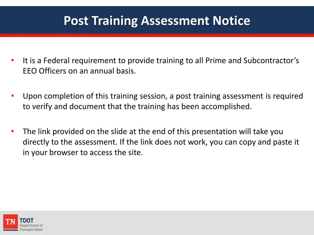 post training assessment notice