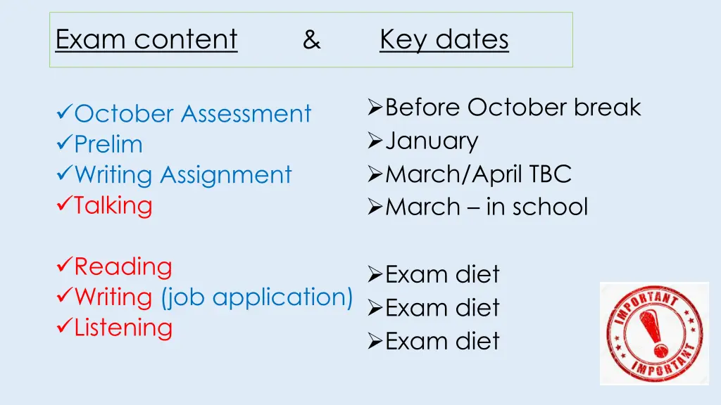 exam content