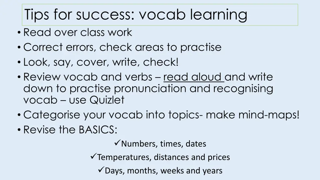 tips for success vocab learning read over class