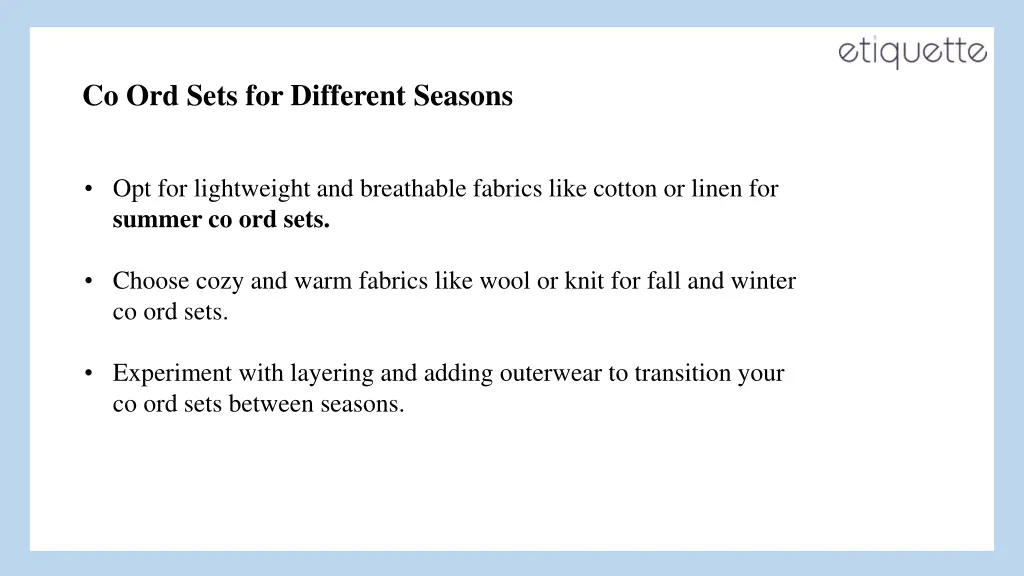 co ord sets for different seasons