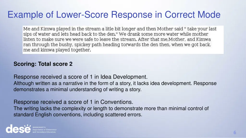 example of lower score response in correct mode