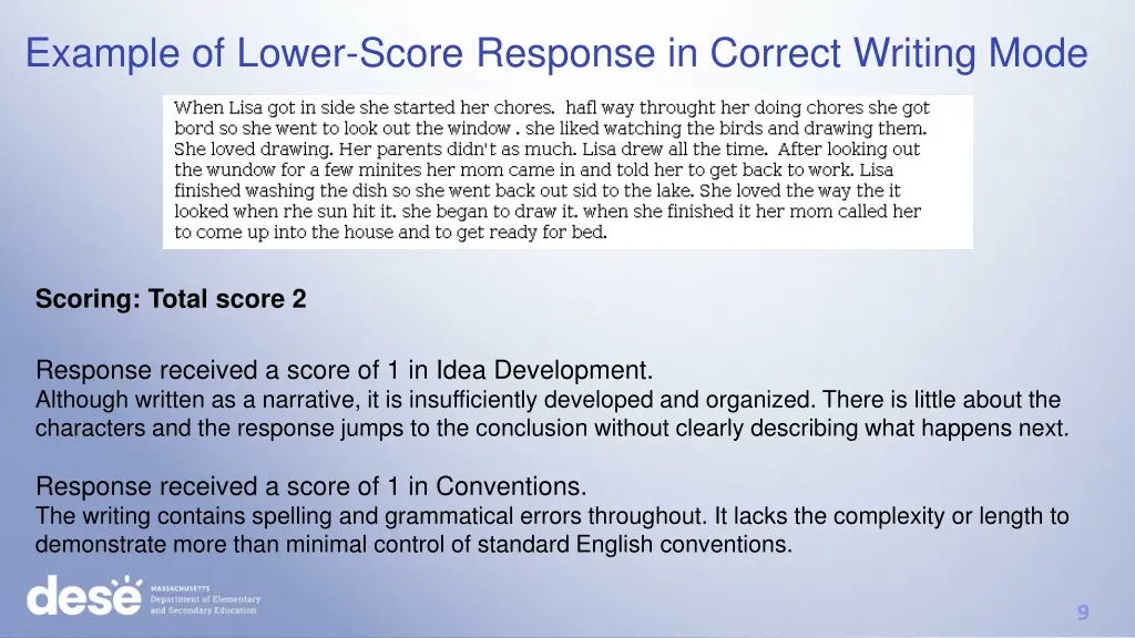 example of lower score response in correct