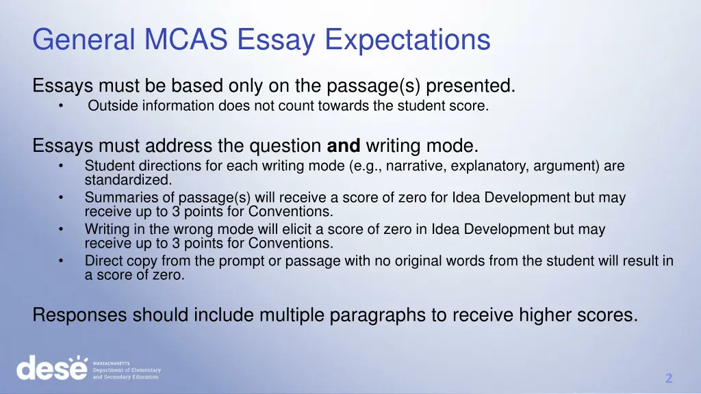 general mcas essay expectations