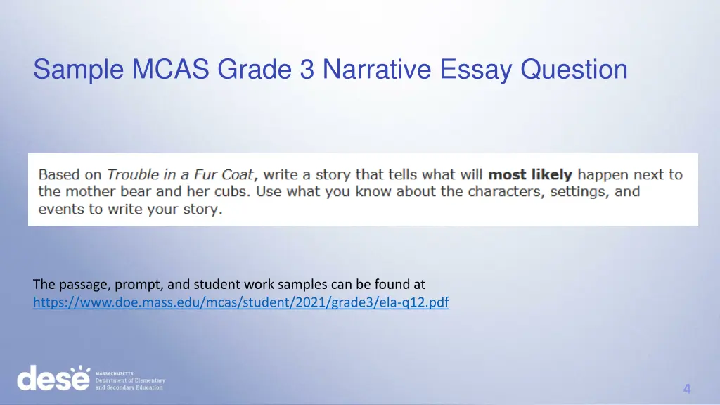 sample mcas grade 3 narrative essay question