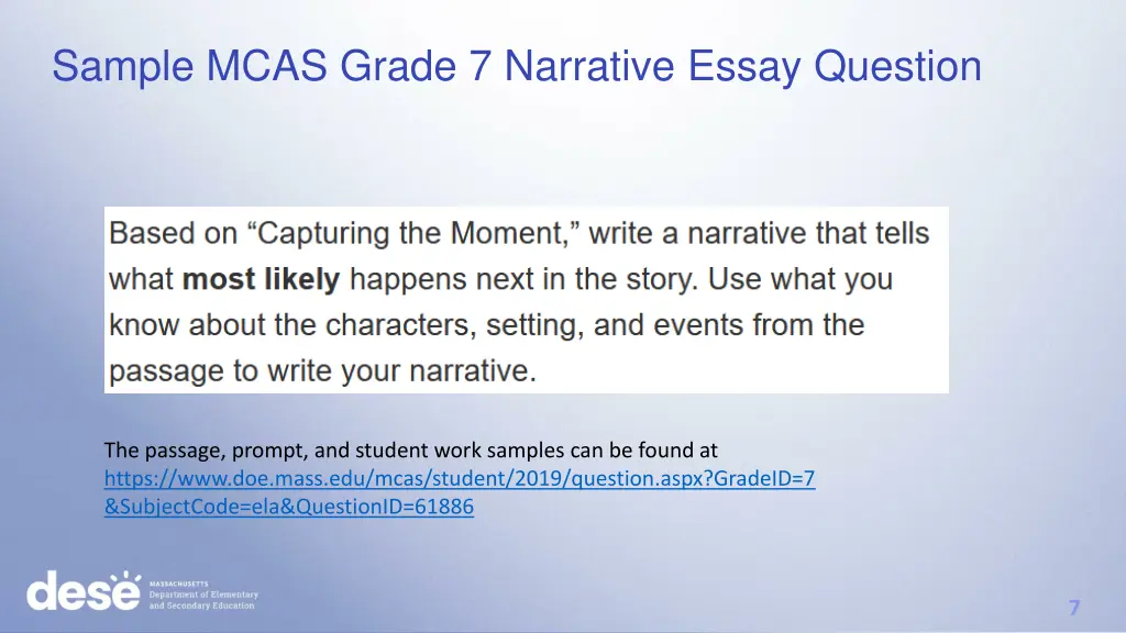 sample mcas grade 7 narrative essay question