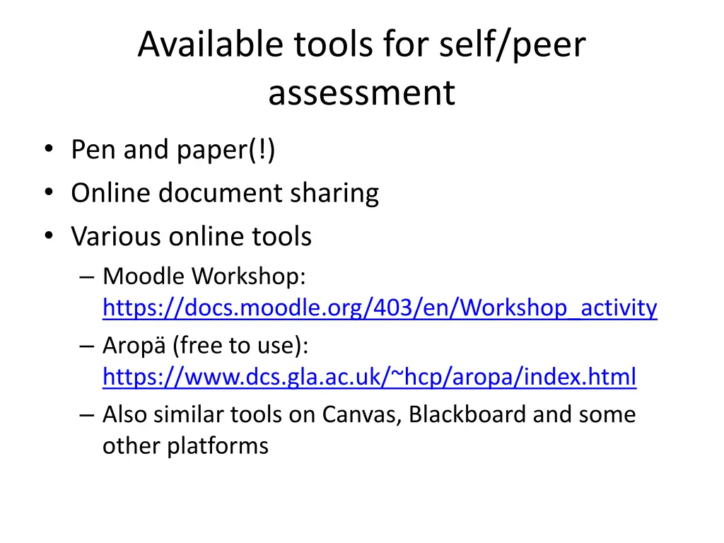 available tools for self peer assessment