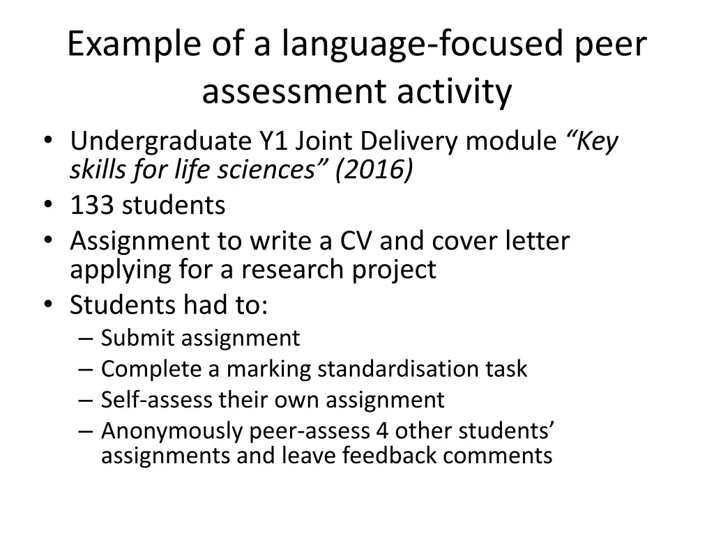 example of a language focused peer assessment