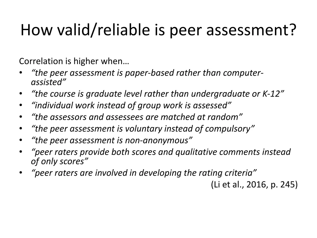 how valid reliable is peer assessment 1