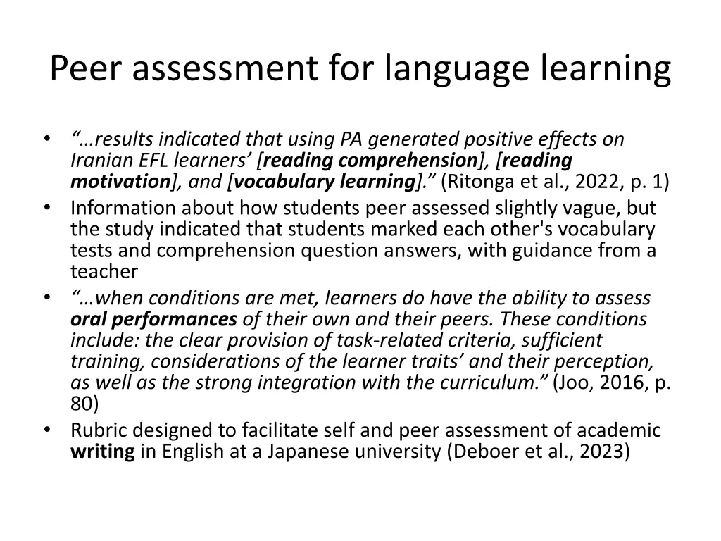 peer assessment for language learning