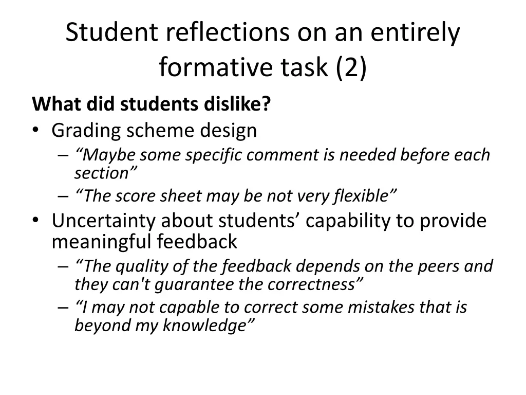 student reflections on an entirely formative task 1