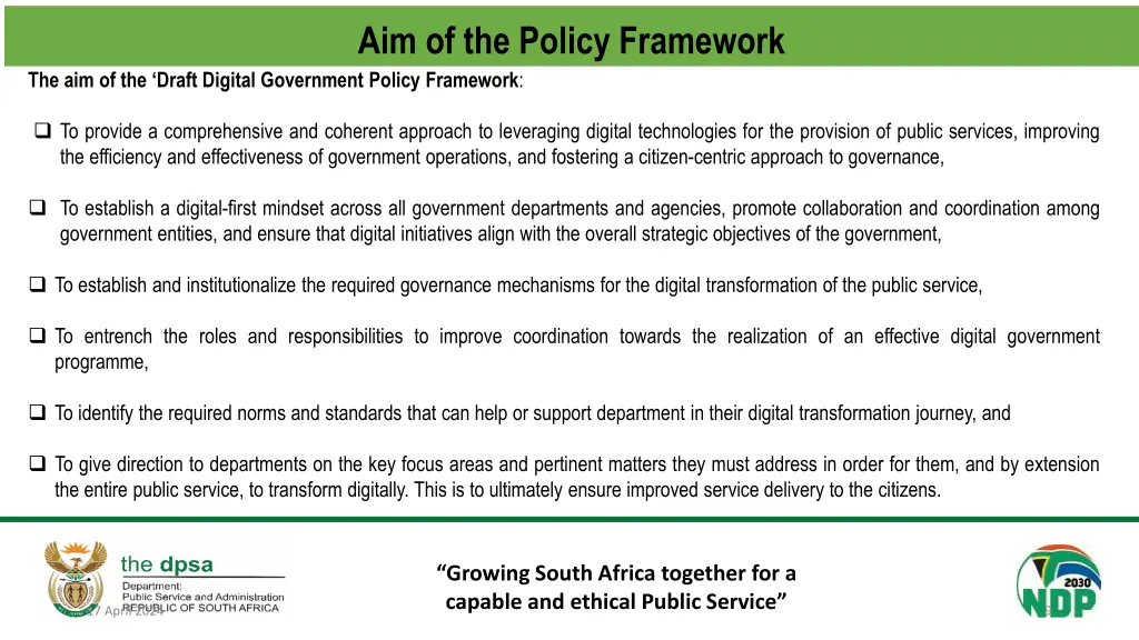 aim of the policy framework