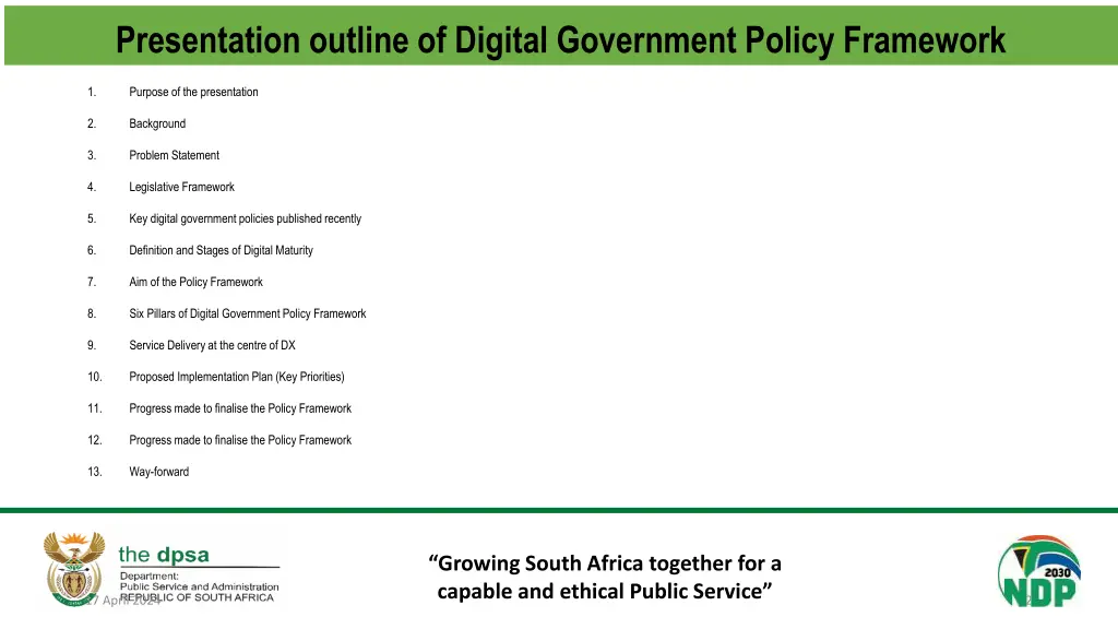 presentation outline of digital government policy