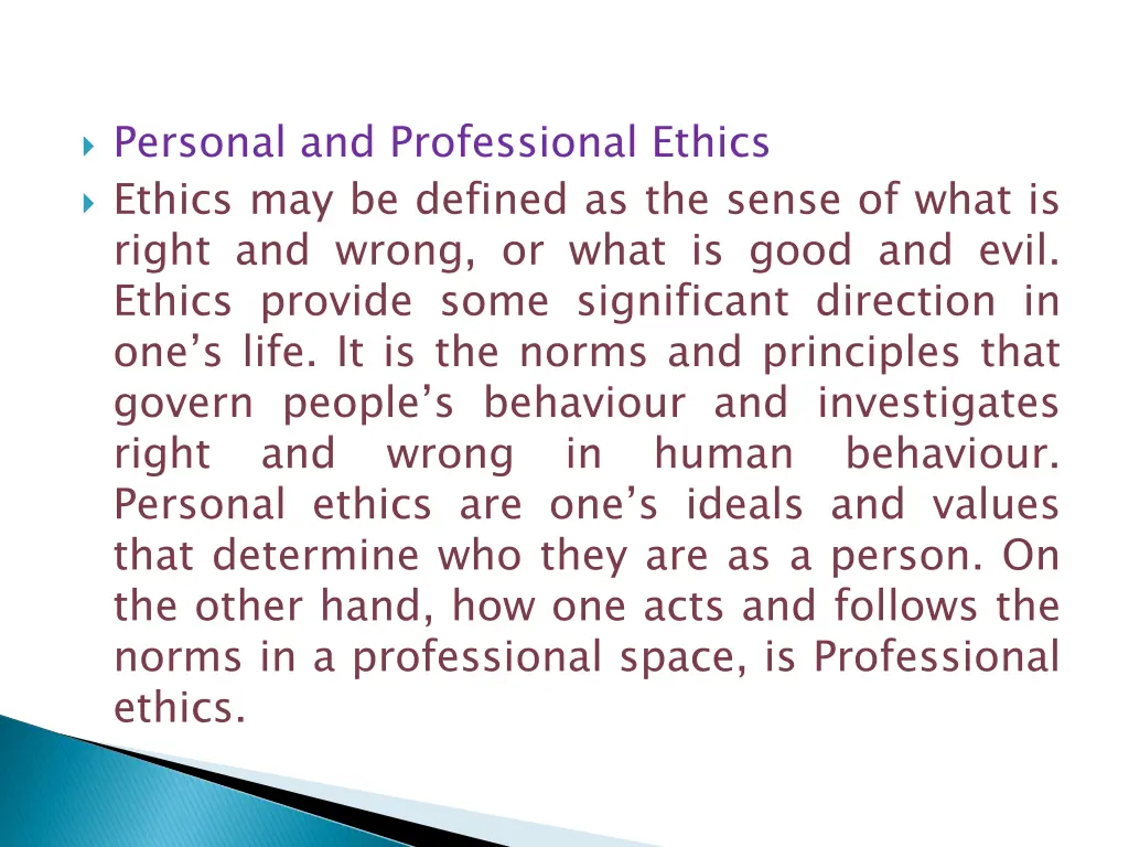 personal and professional ethics ethics