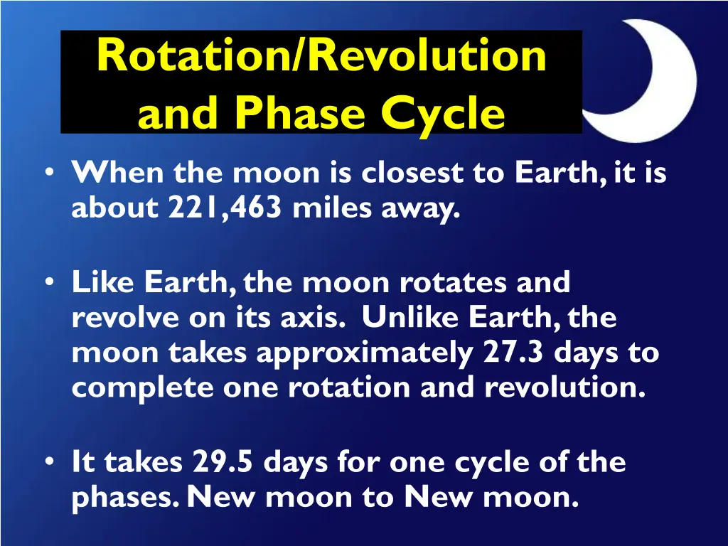 rotation revolution and phase cycle when the moon
