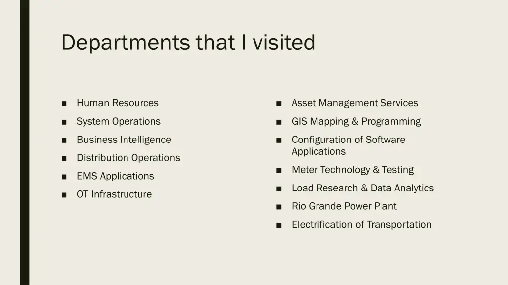 departments that i visited