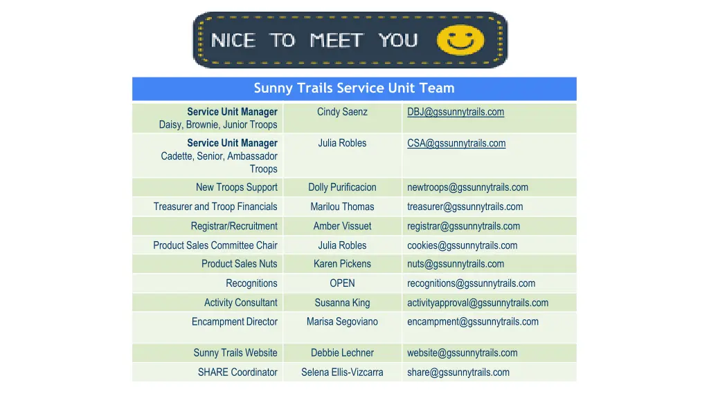 sunny trails service unit team
