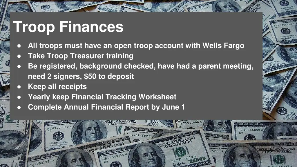 troop finances