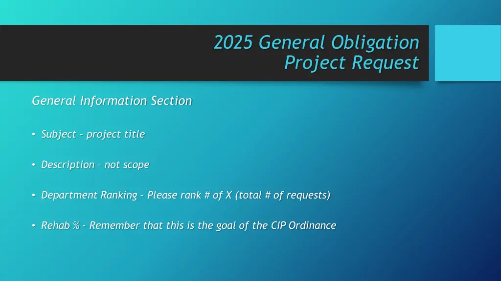 2025 general obligation project request
