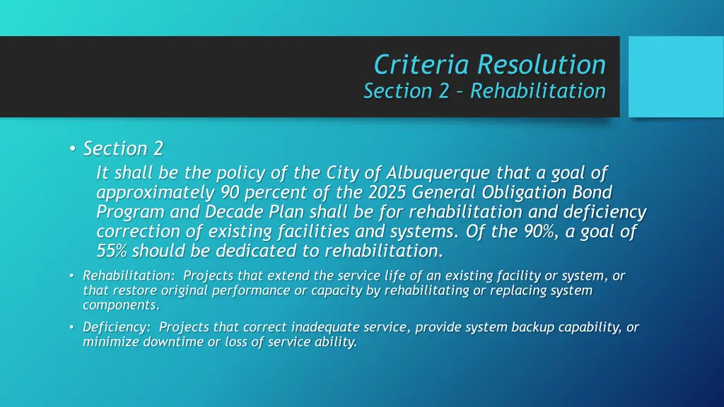 criteria resolution section 2 rehabilitation