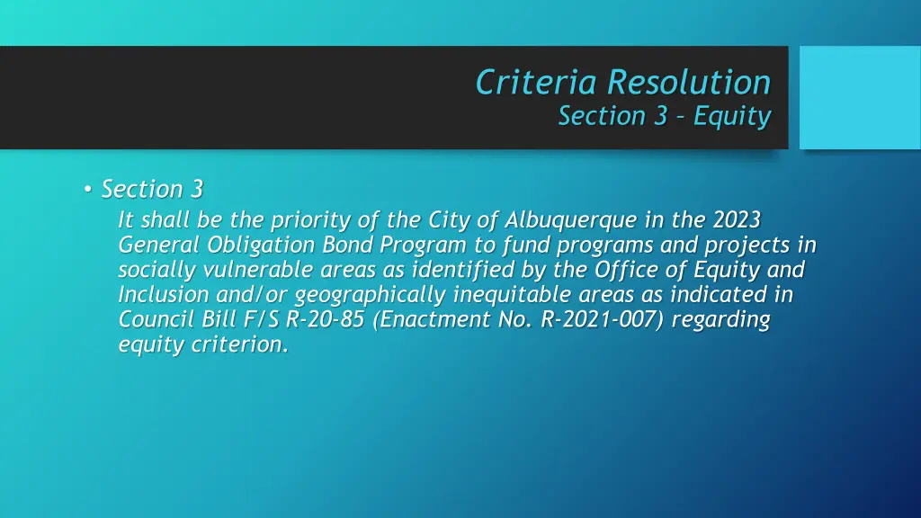 criteria resolution section 3 equity