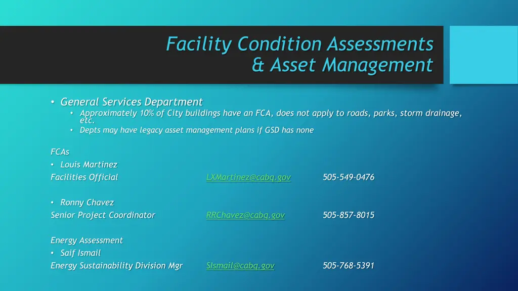 facility condition assessments asset management