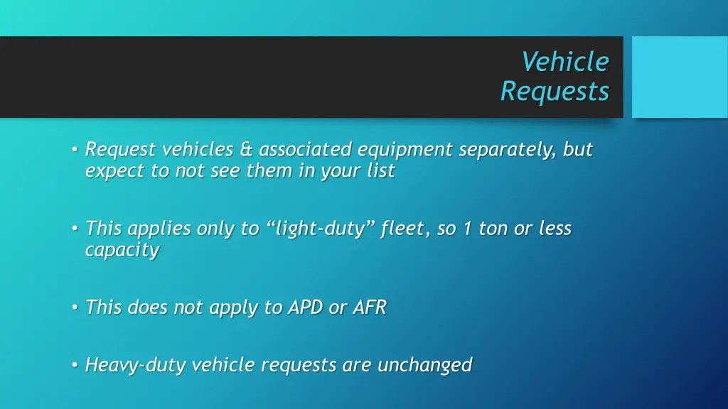 vehicle requests