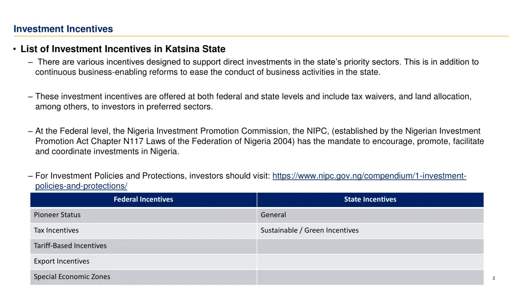 investment incentives