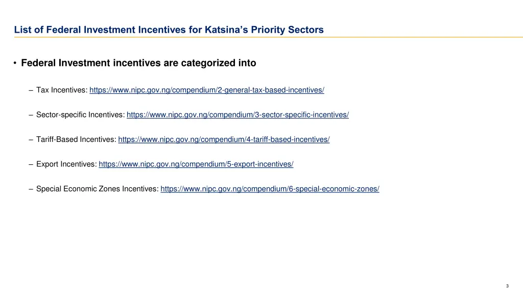 list of federal investment incentives for katsina